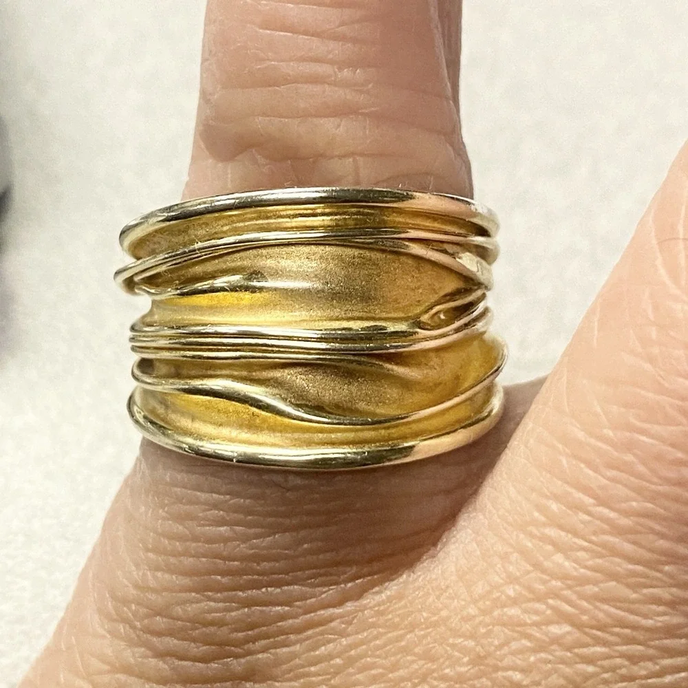 Wide Artisan 925 Gold Over Sterling Silver Ring Band Sz 8.75